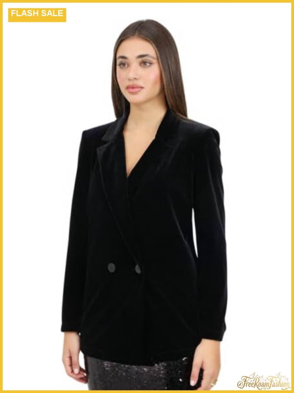 Stretch Velvet Blazer Double Breasted Long Sleeve Business Casual